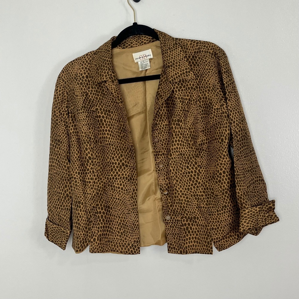 Silk‎ Leopard Print Jacket Womens Medium Brown Button Up Rocker Grunge